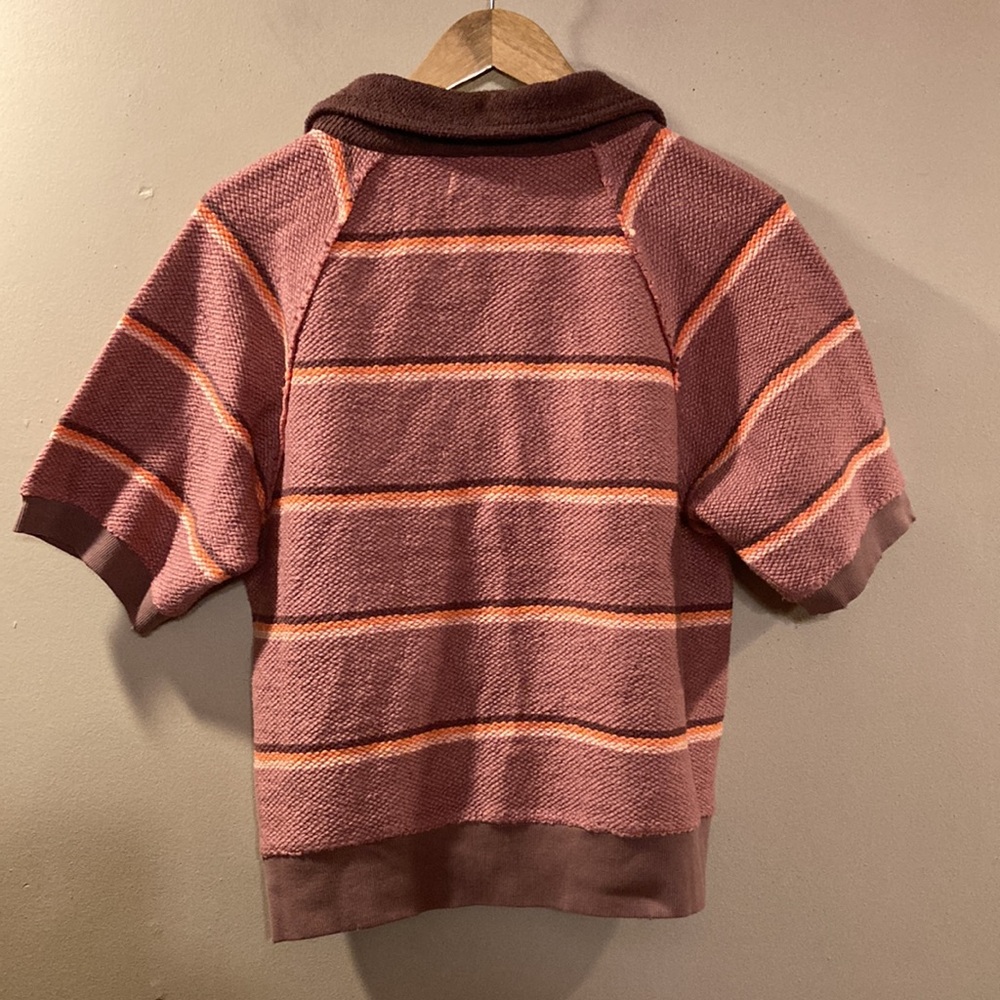 Free People Rose Brown Striped Knit Polo Top - Picture 7 of 11